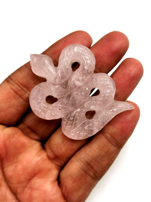 Slithering snake miniature carving in rose quartz stone - crystal healing / chakra / reiki / energy - 2 inches and 52 gms - ONE PIECE ONLY