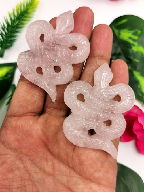 Slithering snake miniature carving in rose quartz stone - crystal healing / chakra / reiki / energy - 2 inches and 52 gms - ONE PIECE ONLY