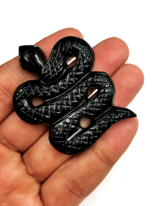 Slithering snake miniature carving in black obsidian stone - crystal healing / chakra / reiki / energy - 2.5 inch and 47 gms- ONE PIECE ONLY