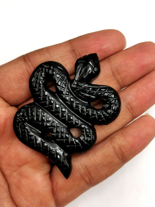 Slithering snake miniature carving in black obsidian stone - crystal healing / chakra / reiki / energy - 2.5 inch and 47 gms- ONE PIECE ONLY