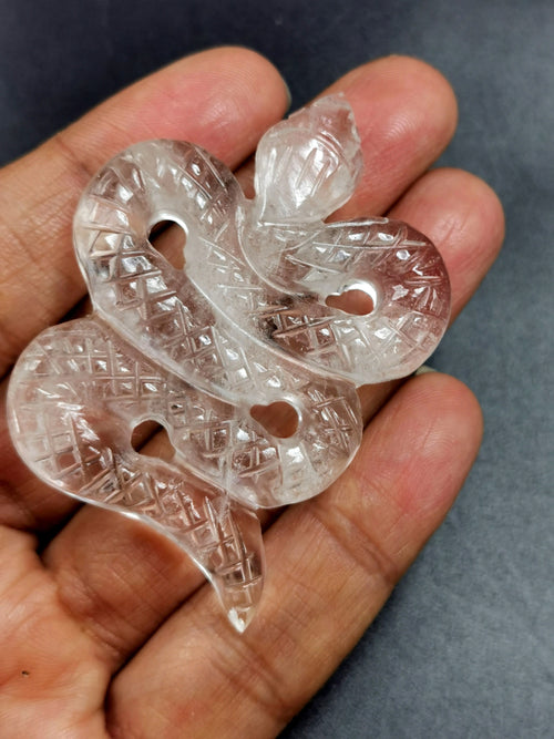 Slithering snake miniature carving in clear quartz stone - crystal healing / chakra / reiki - 2.5 inch and 58 gms (0.13 lb) - ONE PIECE ONLY