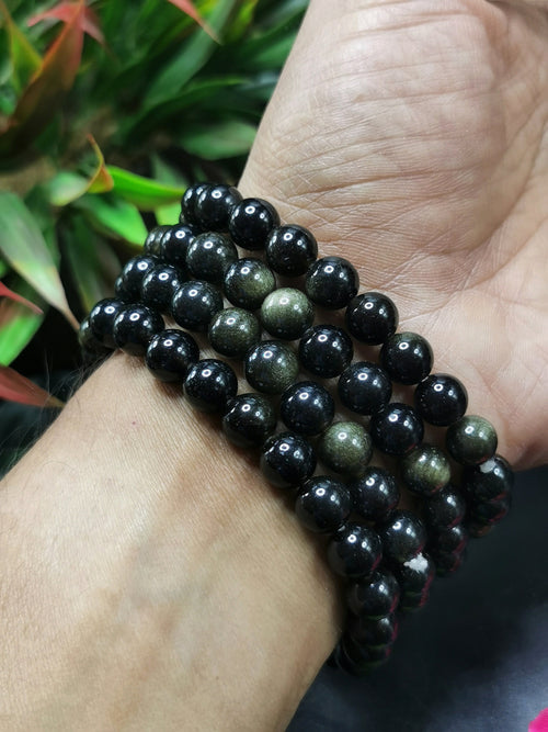 Beautiful black obsidian stone bracelet set of 4 pieces | gemstone/crystal jewelry | Mother's Day/Birthday/Anniversary/Valentine's Day gift