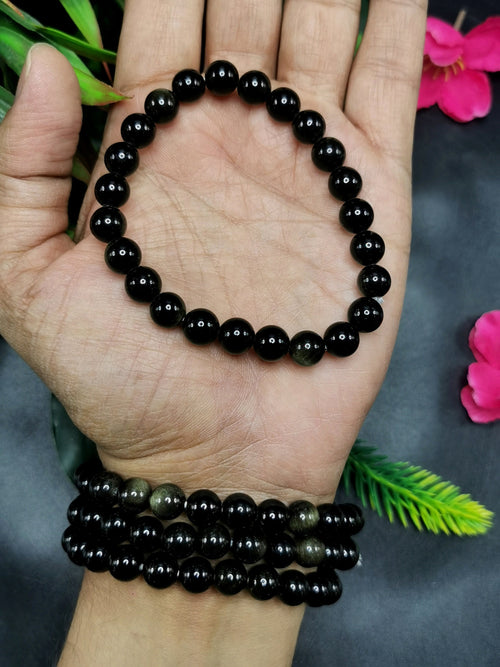 Buy Crystu Natural Black Obsidian Bracelet Crystal Stone 12mm Round Bead  Bracelet for Reiki Healing and Crystal Healing Stone (Color : Black) at  Amazon.in