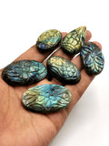 Miniature floral Set of six (6) carvings for pendant in labradorite stone - gemstone/crystal jewelry |Reiki/Chakra/Healing - 6 PIECES ONLY