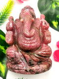Ganesha in Rhodonite stone Handmade Carving  - Lord Ganesh Idol | Sculpture in Crystals/Gemstones - Reiki/Chakra/Healing - 3.5 inches and 450 gms