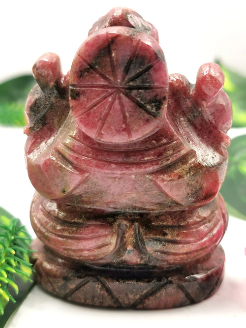 Ganesha in Rhodonite stone Handmade Carving  - Lord Ganesh Idol | Sculpture in Crystals/Gemstones - Reiki/Chakra/Healing - 3.5 inches and 450 gms