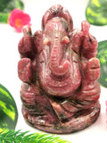 Ganesha in Rhodonite stone Handmade Carving  - Lord Ganesh Idol | Sculpture in Crystals/Gemstones - Reiki/Chakra/Healing - 3.5 inches and 450 gms