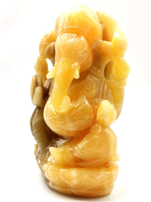 Yellow Calcite Handmade Carving of Ganesh - Lord Ganesha Idol in Crystals and Gemstones - Reiki/Chakra - 5.1 inch and 900 gms (1.98 lb)
