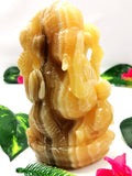Yellow Calcite Handmade Carving of Ganesh - Lord Ganesha Idol in Crystals and Gemstones - Reiki/Chakra - 5.1 inch and 900 gms (1.98 lb)