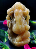 Yellow Calcite Handmade Carving of Ganesh - Lord Ganesha Idol in Crystals and Gemstones - Reiki/Chakra - 5.1 inch and 900 gms (1.98 lb)