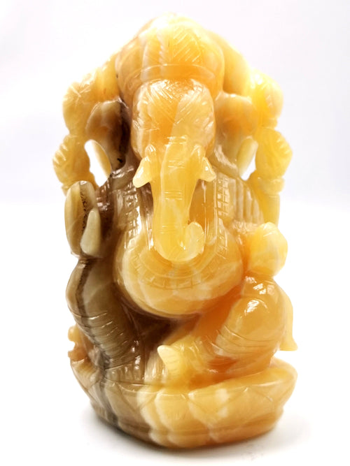 Yellow Calcite Handmade Carving of Ganesh - Lord Ganesha Idol in Crystals and Gemstones - Reiki/Chakra - 5.1 inch and 900 gms (1.98 lb)