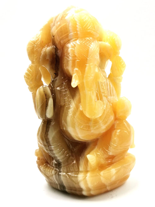Yellow Calcite Handmade Carving of Ganesh - Lord Ganesha Idol in Crystals and Gemstones - Reiki/Chakra - 5.1 inch and 900 gms (1.98 lb)