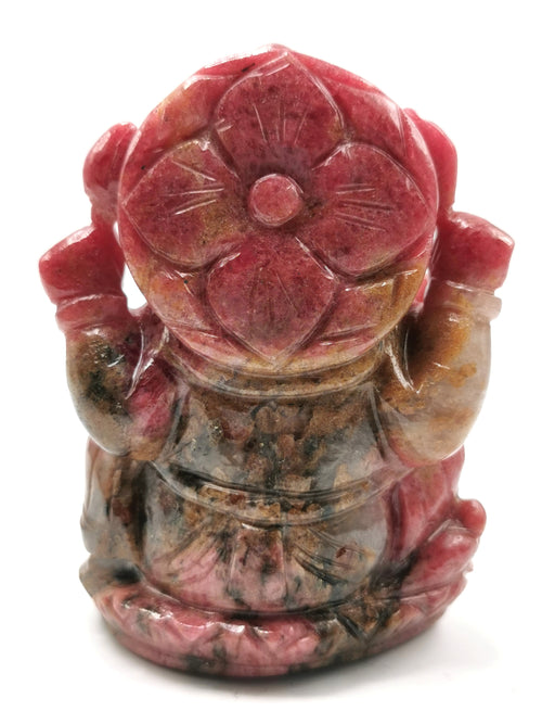 Rhodonite gemstone Handmade Carving of Ganesh - Lord Ganesha Idol | Sculpture in Crystals/Gemstones - Reiki/Chakra/Healing - 4.2 inches and 635 gms