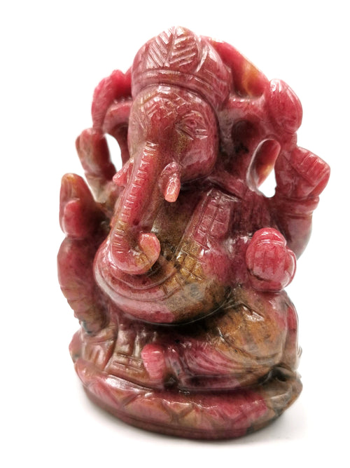 Rhodonite gemstone Handmade Carving of Ganesh - Lord Ganesha Idol | Sculpture in Crystals/Gemstones - Reiki/Chakra/Healing - 4.2 inches and 635 gms
