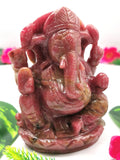 Rhodonite gemstone Handmade Carving of Ganesh - Lord Ganesha Idol | Sculpture in Crystals/Gemstones - Reiki/Chakra/Healing - 4.2 inches and 635 gms
