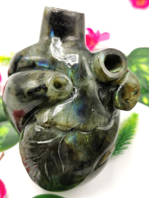 Natural Labradorite gemstone Anatomical Heart carving - Human Heart/Crystal Heart - reiki/chakra/healing/energy - 1.40 kgs and 5.2 inches