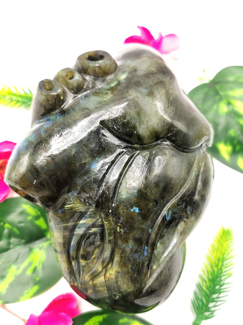 Labradorite gemstone Anatomical Heart carving - Human Heart/Crystal Heart - reiki/chakra/healing/energy - 1.40 kgs and 5.2 inches