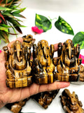 Tiger Eye gemstone Handmade Carving of Ganesh - Lord Ganesha Idol in Crystals/Gemstones - Reiki/Chakra/Healing - 2.5 in and 175 gms - ONE STATUE ONLY