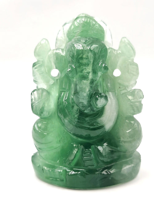 Fluorite Green - Handmade Carving of Ganesh - Lord Ganesha Idol/Sculpture in Crystals and Gemstones -Reiki/Chakra/Healing - 3.5 in and 0.35 kg