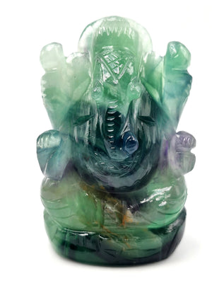 Multicolor Fluorite Handmade Carving of Ganesh - Lord Ganesha Idol/Murti in Crystals and Gemstones -Reiki/Chakra/Healing -3 inch and 265 gm