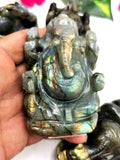 Labradorite Ganesh carving handmade with beautiful flash - Lord Ganesha Idol | Figurine in Crystals and Gemstones - 3 inches and 225 gm