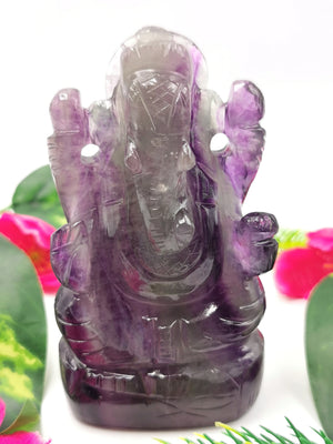 Multicolor Fluorite Handmade Carving of Ganesh - Lord Ganesha Idol/Murti in Crystals and Gemstones -Reiki/Chakra/Healing -3.5 in and 250 gm