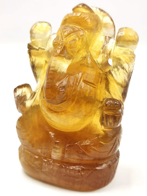 Carving of Lord Ganesh in Yellow Fluorite - Reiki/Chakra/Healing - 3.5 in and 390 gm