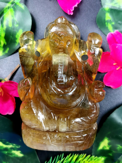 Carving of Lord Ganesh in Yellow Fluorite - Reiki/Chakra/Healing - 3.5 in and 390 gm