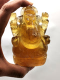 Carving of Lord Ganesh in Yellow Fluorite - Reiki/Chakra/Healing - 3.5 in and 390 gm