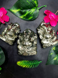 Pyrite crystal Handmade Carving of Ganesh - Lord Ganesha Idol | Figurine in Crystals and Gemstones - 2 inches and 122 gms - ONE STATUE ONLY