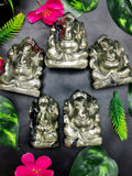 Pyrite gemstone Handmade Carving of Ganesh - Lord Ganesha Idol | Figurine in Crystals and Gemstones - 2.5 inches and 245 gms - ONE STATUE ONLY