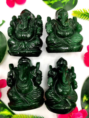 Gemstone Dark Green Aventurine Handmade Carving of Ganesh - Lord Ganesha Idol in Crystals/Gemstone -Reiki/Chakra -2.5 in and 210 gms -ONE STATUE ONLY