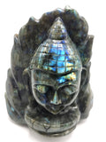 Labradorite or blacvk moonstone Buddha Head on leaf - handmade carving of serene and meditating Lord Buddha - crystal/reiki/chakra - 8 inches and 3.14 kg