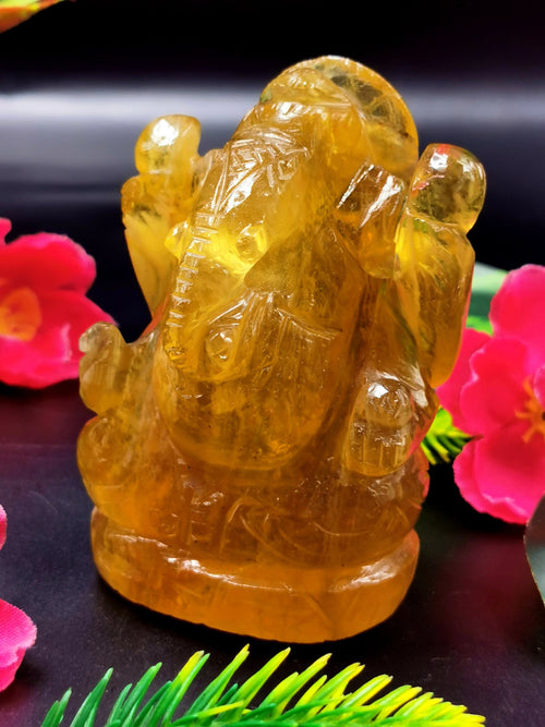 Ganesh in Yellow Fluorite Handmade - 3 in and 270 gm