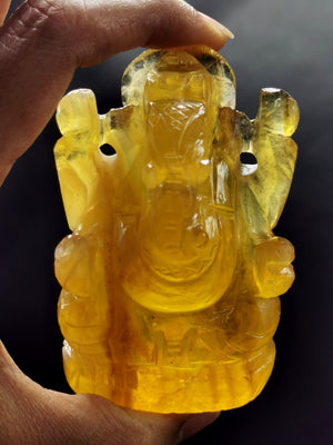 Ganesh in Yellow Fluorite Handmade - 3 in and 270 gm