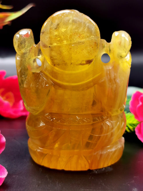 Ganesh in Yellow Fluorite Handmade - 3 in and 270 gm