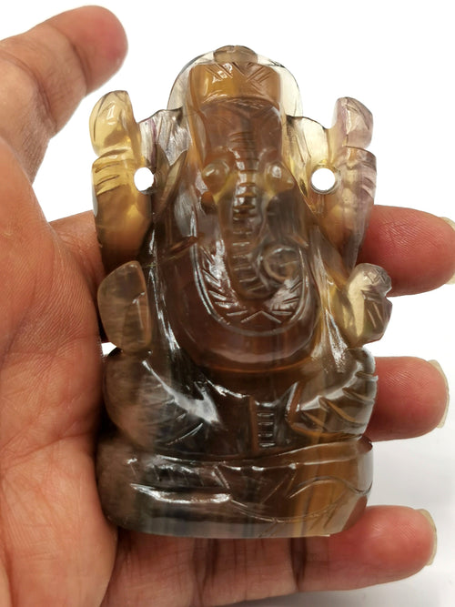 Yellow Fluorite Carving of Ganesh - Murti in Crystals and Gemstones - 3 in and 200 gm