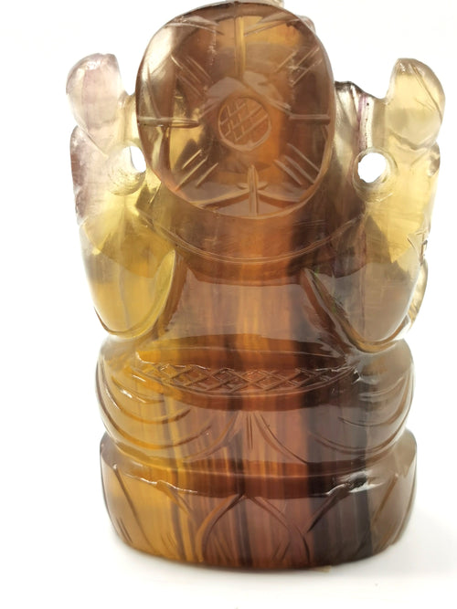 Yellow Fluorite Carving of Ganesh - Murti in Crystals and Gemstones - 3 in and 200 gm
