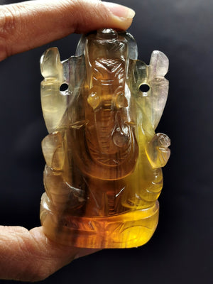 Yellow Fluorite Carving of Ganesh - Murti in Crystals and Gemstones - 3 in and 200 gm