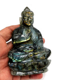 Labradorite Buddha handmade carving - 4 inches and 310 gms (0.68 lb)