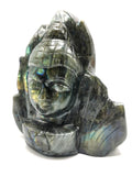 Lord Buddha Head on leaf Carving in Labradorite gemstone- handmade carving of serene and meditating Lord Buddha - crystal/reiki/chakra - 6 inches and 1.79 kg