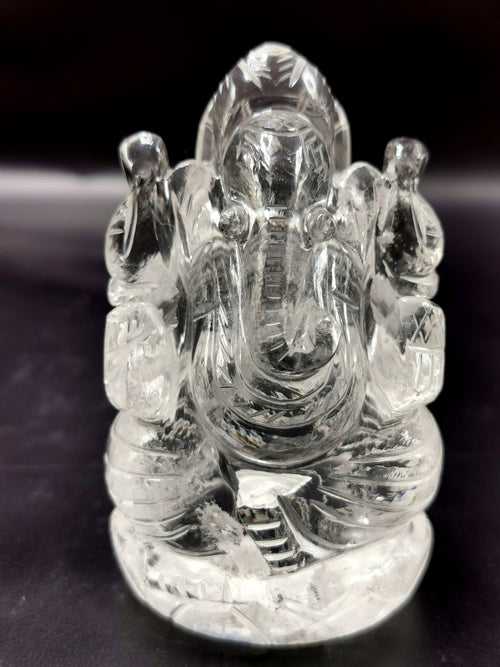 Ganesh figurine in Clear Quartz Handmade Carving - Ganesha Idol |Sculpture in Crystals and Gemstones - 3.5 inch and 280 gms - ONE STATUE ONLY