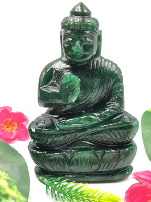 Beautiful gemstone Dark Green Aventurine Buddha - handmade carving of serene and meditating Lord Buddha - crystal/reiki/healing - 5 in and 0.46 kg (1.01 lb)