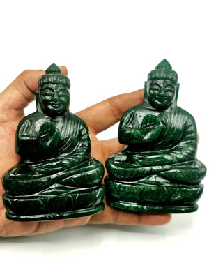 Buddha in Dark Green Aventurine Crystal - handmade carving - 4 in and 0.27 kg - ONE STATUE ONLY