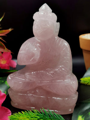 Handmade Crystal Rose Quartz Buddha - 5 inches and 0.45 kg (0.99 lb)