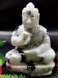Gemstone Moonstone Buddha - handmade carving of serene and meditating Lord Buddha - crystal/reiki/healing - 4 inches and 295 gms (0.65 lb)