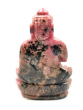Gemstone Rhodonite Buddha - handmade carving of serene and meditating Lord Buddha - crystal/reiki/healing - 4.5 inches and 470 gms (1.03 lb)