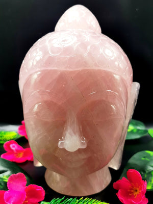 Rose Quartz crystal Buddha Face/Head - handmade carving of serene face of Lord Buddha - crystal/reiki/healing - 7.1 inch and 2.94 kg (6.47 lb)