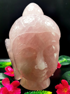 Rose Quartz crystal Buddha Face/Head - handmade carving of serene face of Lord Buddha - crystal/reiki/healing - 7.1 inch and 2.94 kg (6.47 lb)