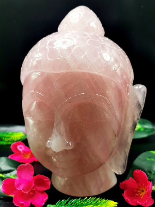Rose Quartz crystal Buddha Face/Head - handmade carving of serene face of Lord Buddha - crystal/reiki/healing - 7.1 inch and 2.94 kg (6.47 lb)